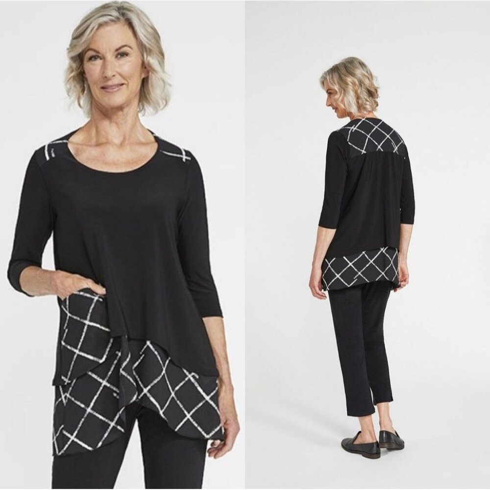 Sympli Whisper Pocket Top Tunic Crosshatch Pattern Layers Tunic 16